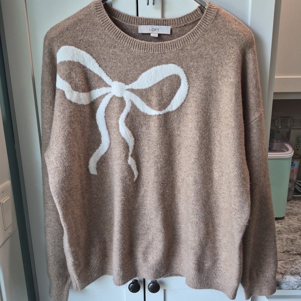 Loft Bow Sweater - Beige- Size Large